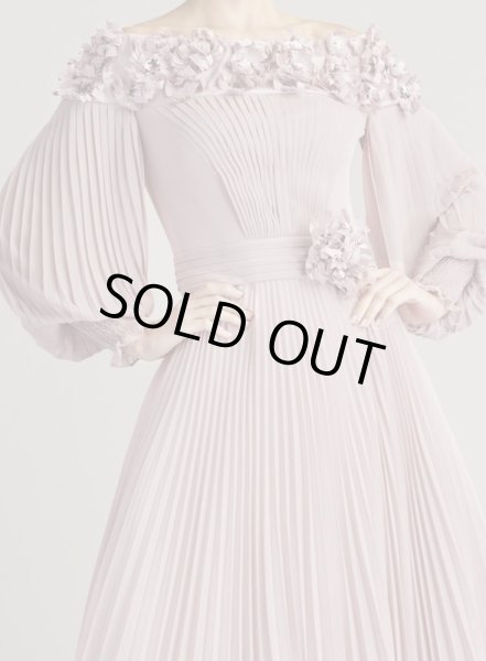 画像2: セール！Tadashi Shoji タダシショージ   OWAN　プリーツフローラルアップリケドレス パープル系 (2)