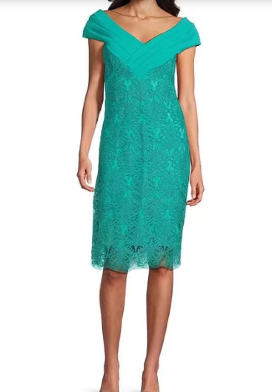 画像1: Tadashi Shoji タダシショージ 　GALLE DRAPED V-NECK DRESS グリーン系 (1)