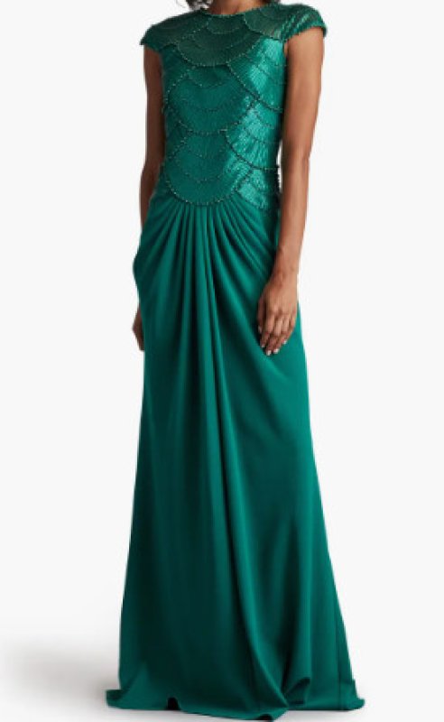 画像1: Tadashi Shoji  タダシショージ    CORALIA BEADED CREPE GOWN グリーン系  11093 (1)
