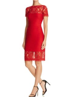 Tadashi Shoji タダシショージ Lace Detail Pintucked Dress レッド系