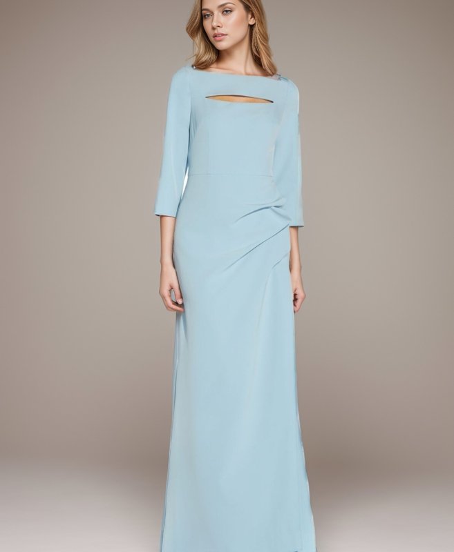 画像1: Adrianna Papell アドリアナパペル 　7分袖ライトブルードレス  06051 (1)