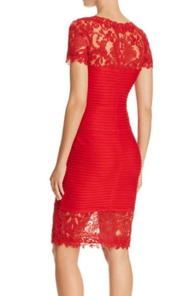 画像2: Tadashi Shoji  タダシショージ Lace Detail Pintucked Dress レッド系 (2)