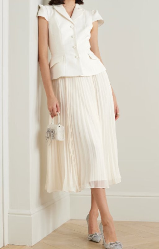 画像1: セール！Self Portrait　セルフポートレート  Belted cloque and pleated chiffon midi dress (1)