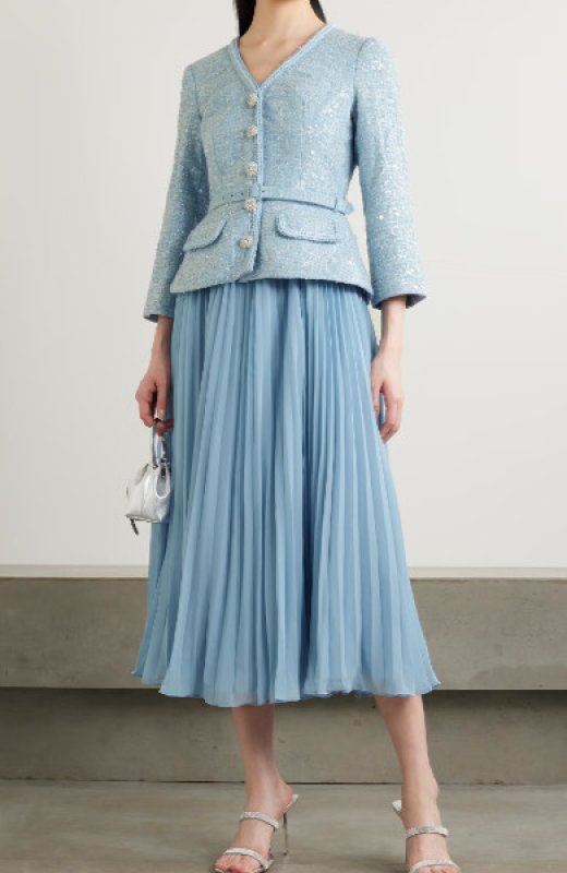 画像1: セール！Self Portrait　セルフポートレート  Embellished sequined boucle and pleated chiffon midi dress  03063 (1)