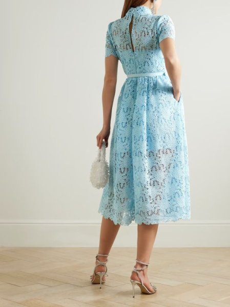 画像2: Self Portrait セルフポートレート Belted guipure lace midi dress ブルー (2)