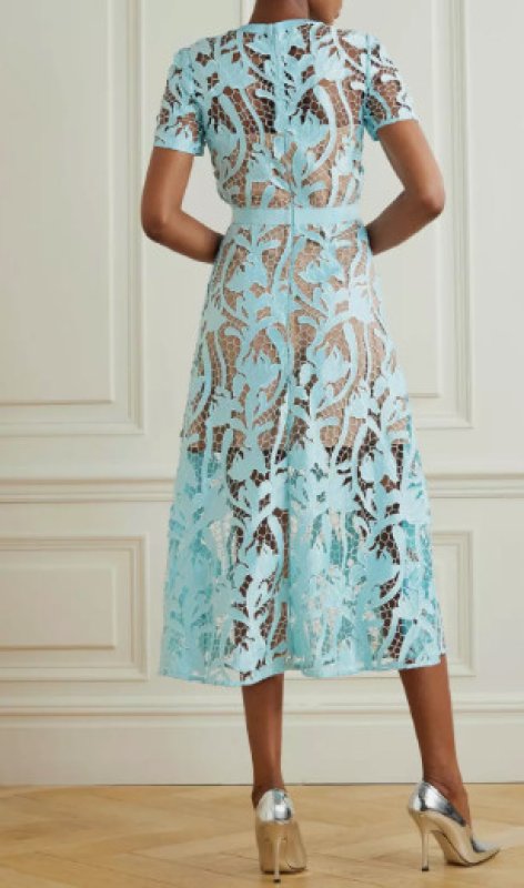 画像2: 【パリスヒルトン愛用】Self Portrait　セルフポートレート　Guipure-lace flared midi dress　ブルー  10231 (2)