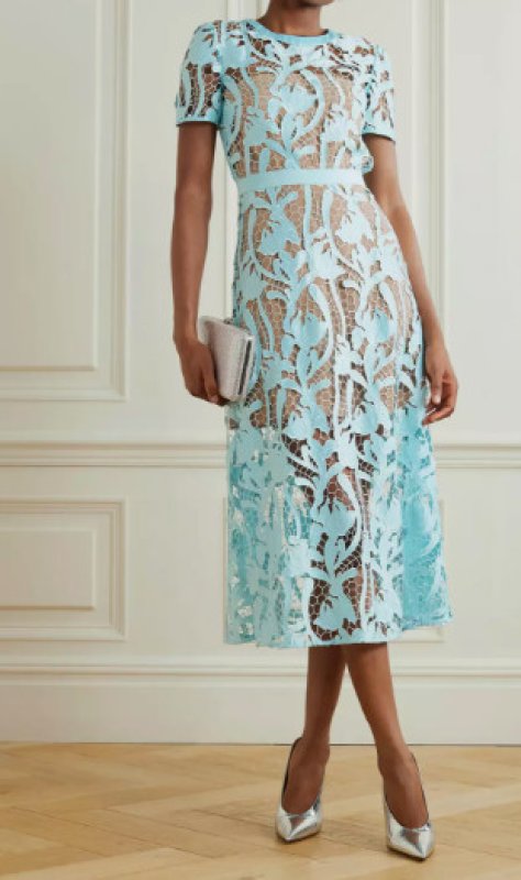 画像1: 【パリスヒルトン愛用】Self Portrait　セルフポートレート　Guipure-lace flared midi dress　ブルー  10231 (1)