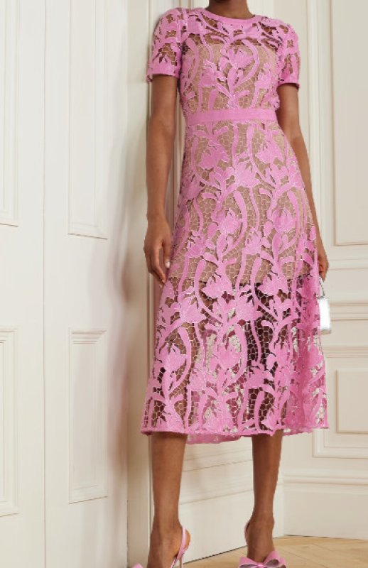 画像1: 【パリスヒルトン愛用】Self Portrait　セルフポートレート　Guipure-lace flared midi dress　ピンク  10231 (1)