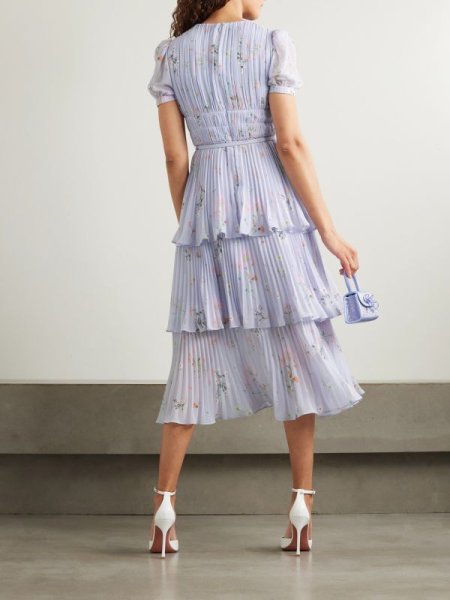 画像2: 【TV使用】Self Portrait セルフポートレート Tiered pleated floral-print chiffon midi dress (2)