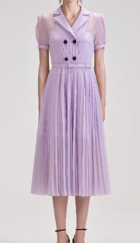 画像1: Self Portrait　セルフポートレート　LILAC CHIFFON PLEATED COLLAR MIDI DRESS (1)
