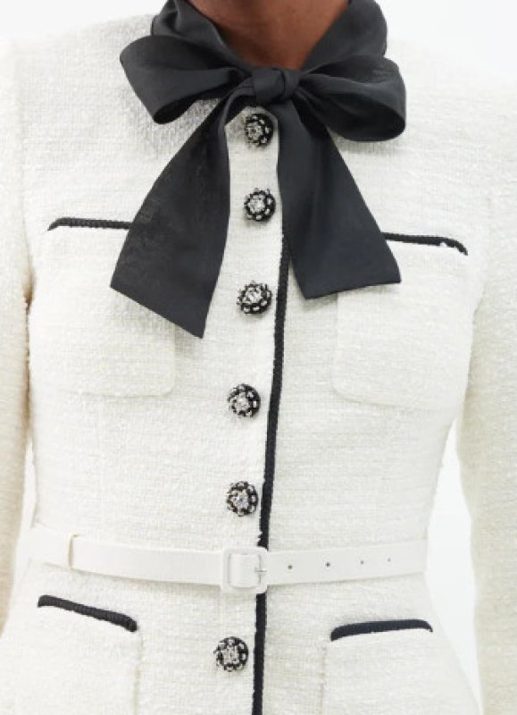 画像4: セール！Self Portrait　セルフポートレート  リボンタイ付きtweed and chiffon midi dress  03062 (4)