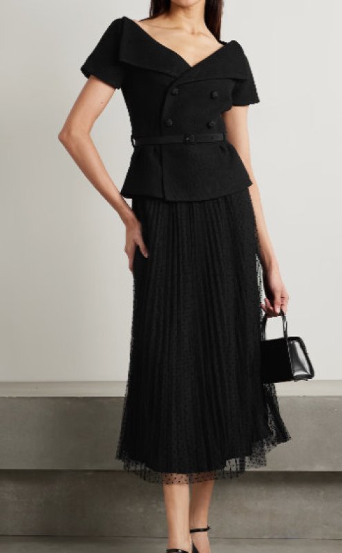 画像1: セール！Self Portrait　セルフポートレート  Off-the-shoulder tweed and pleated midi dress  03065 (1)