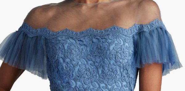 画像4: セール!Tadashi Shoji  タダシショージ   ELISE プリーツチュールミディドレス ブルー系 (4)