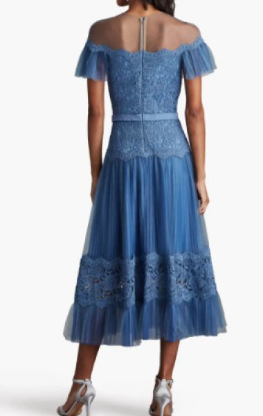 画像2: セール!Tadashi Shoji  タダシショージ   ELISE プリーツチュールミディドレス ブルー系 (2)