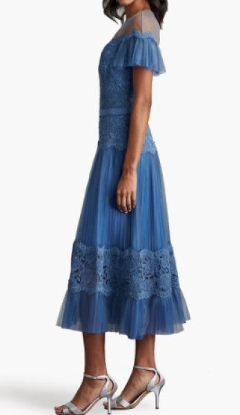 画像3: セール!Tadashi Shoji  タダシショージ   ELISE プリーツチュールミディドレス ブルー系 (3)