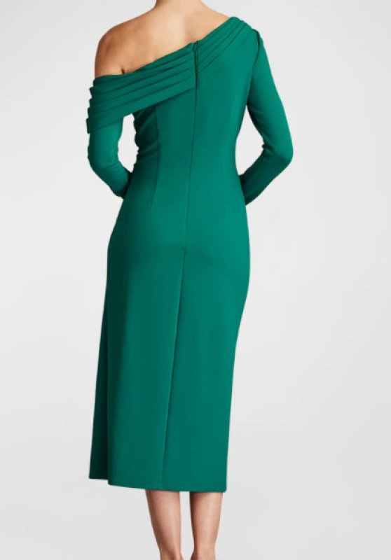 画像2: 【ドラマ使用】Tadashi Shoji タダシショージ   BLUME GATHERED MIDI DRESS グリーン (2)