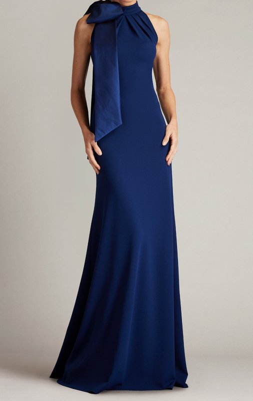 画像1: Tadashi Shoji  タダシショージ   　SIMS SHOULDER BOW HALTER GOWN　ネイビー 01113 (1)