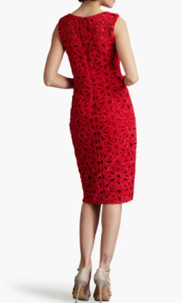 画像2: セール!Tadashi Shoji タダシショージ  REVA EMBROIDERED SHIFT DRESS   レッド (2)