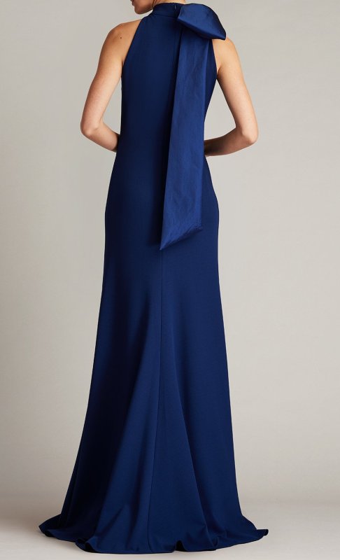 画像2: Tadashi Shoji  タダシショージ   　SIMS SHOULDER BOW HALTER GOWN　ネイビー 01113 (2)
