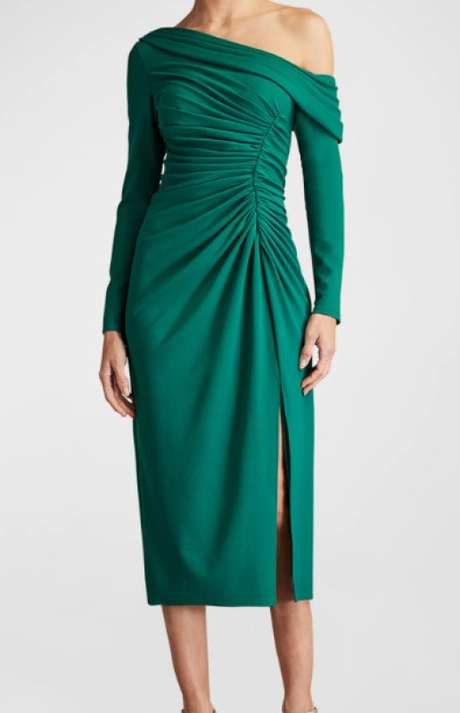 画像1: 【ドラマ使用】Tadashi Shoji タダシショージ   BLUME GATHERED MIDI DRESS グリーン (1)