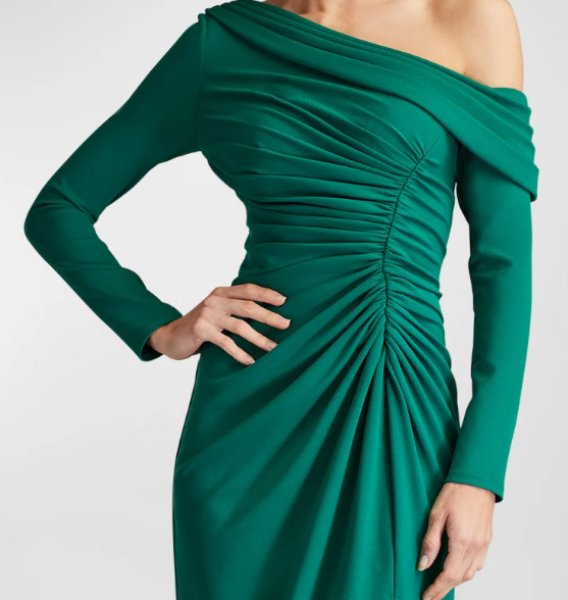 画像4: 【ドラマ使用】Tadashi Shoji タダシショージ   BLUME GATHERED MIDI DRESS グリーン (4)