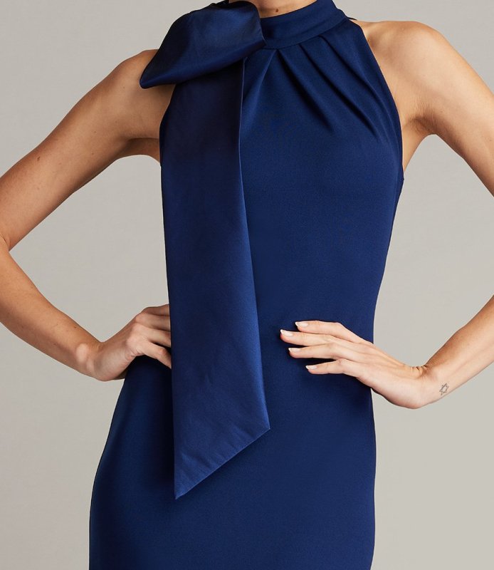 画像3: Tadashi Shoji  タダシショージ   　SIMS SHOULDER BOW HALTER GOWN　ネイビー 01113 (3)