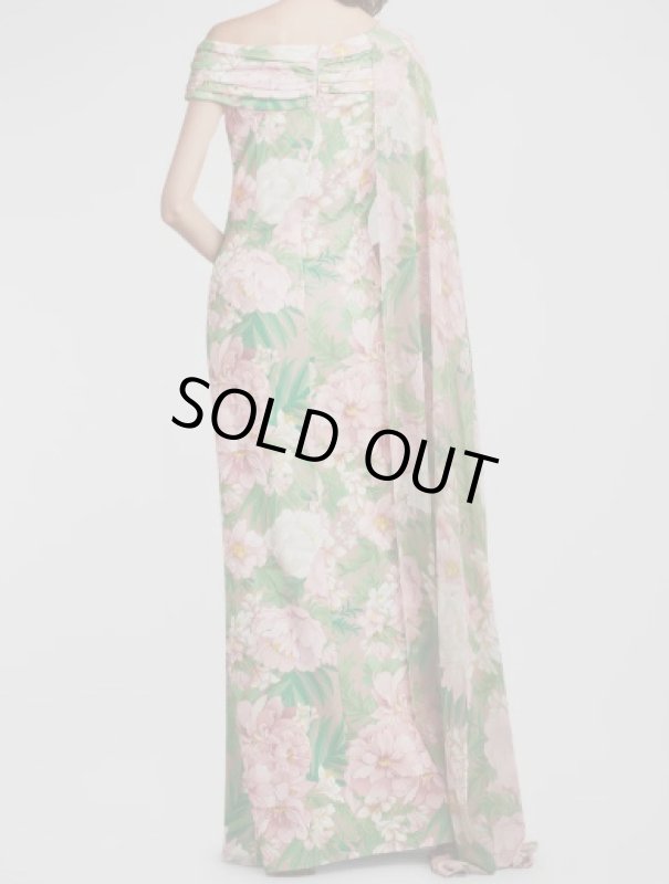 画像2: セール！Tadashi Shoji タダシショージ   花柄ワンショルダーケープドレス　グリーン、ピンク系   07265 (2)