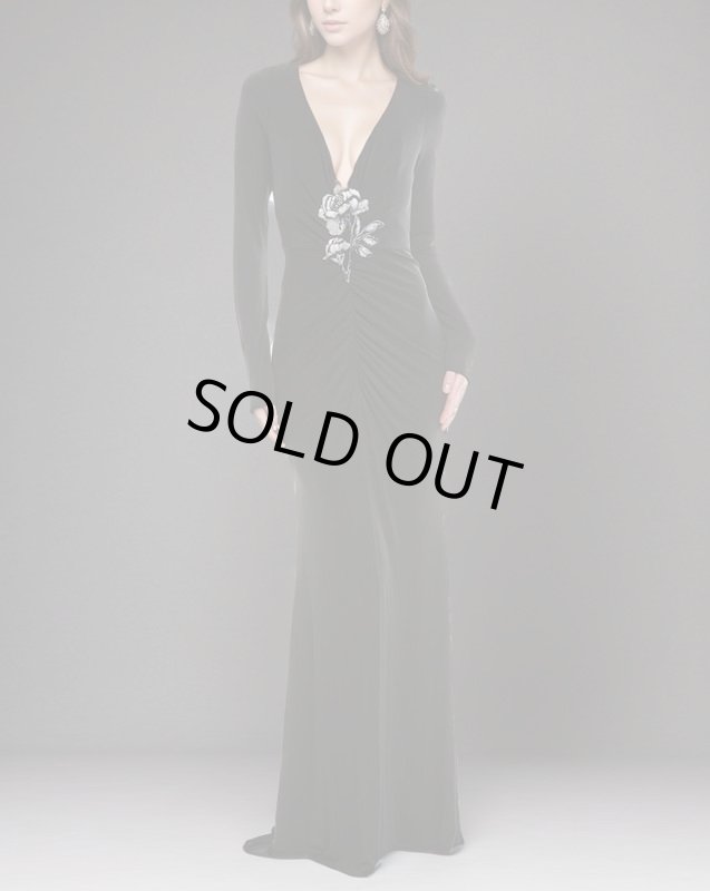 画像1: セール！Marchesa Notte マルケッサノッテ  MATTE RUCHED GOWN　ブラック  06271 (1)