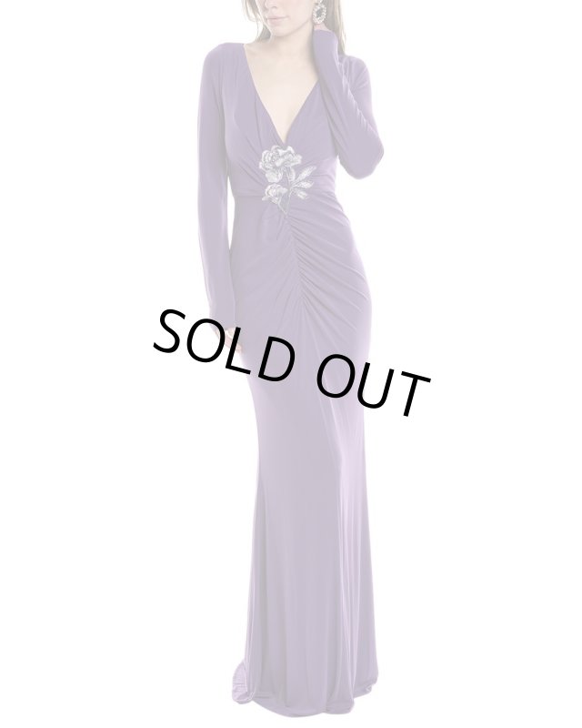 画像1: セール！Marchesa Notte マルケッサノッテ  MATTE RUCHED GOWN　パープル系  06271 (1)
