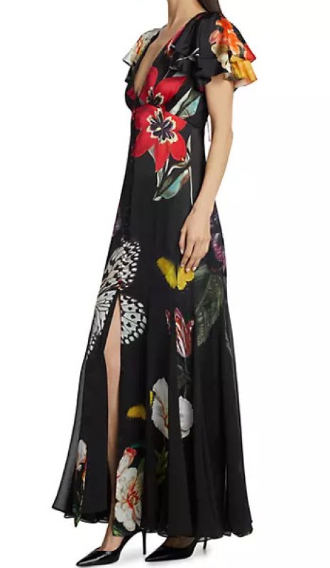 画像2: 【パリスヒルトン愛用】Alice + Olivia アリスアンドオリビア  Fara Floral Butterfly Flutter Maxi Dress  11053 (2)