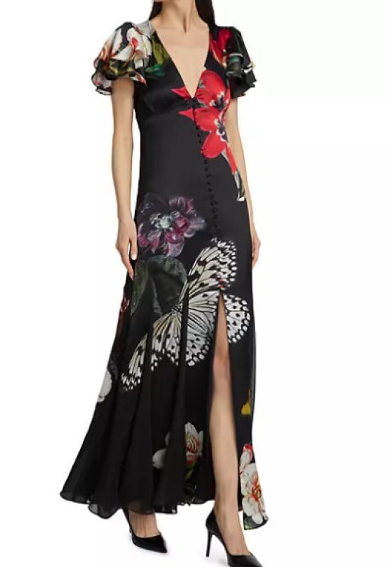 画像1: 【パリスヒルトン愛用】Alice + Olivia アリスアンドオリビア  Fara Floral Butterfly Flutter Maxi Dress  11053 (1)