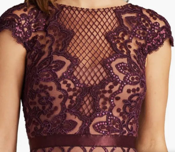 画像3: Tadashi Shoji  タダシショージ スパンコールレースシースドレス  パープル系 マルベリー  12142 (3)