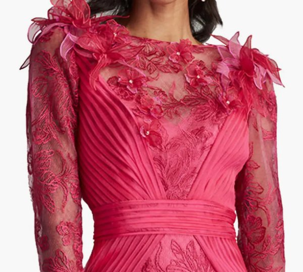 画像4: セール!Tadashi Shoji  タダシショージ   ASTERA FLORAL EMBELLISHED ILLUSION DRESS ピンク (4)