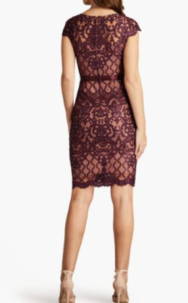 画像2: Tadashi Shoji  タダシショージ スパンコールレースシースドレス  パープル系 マルベリー  12142 (2)