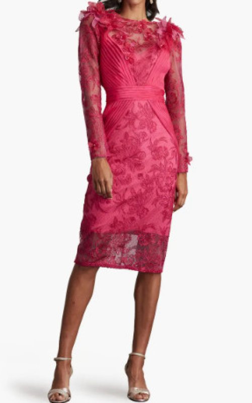 画像1: セール！Tadashi Shoji  タダシショージ  　ASTERA FLORAL EMBELLISHED ILLUSION DRESS ピンク (1)