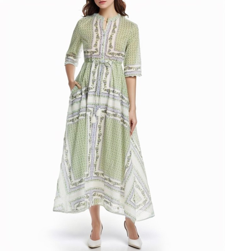 画像1: 再販売セール！【佐々木希さん着用】Tory Burch トリーバーチ　 コットンプリントシャツドレス  08161 (1)