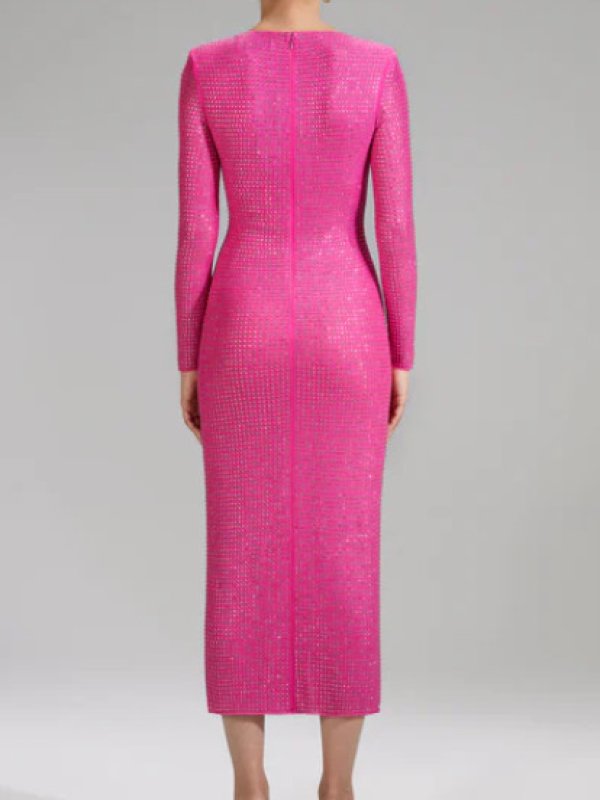 画像2: 【パリスヒルトン愛用】Self Portrait　セルフポートレート　ラインストーンメッシュミディドレス　ピンク (2)