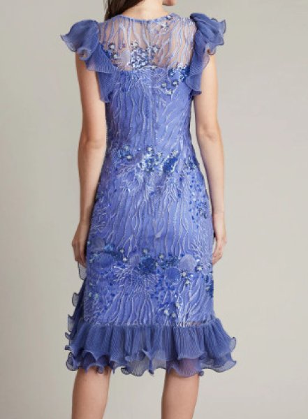 画像2: 再販売、Tadashi Shoji  タダシショージ   GAL SEQUIN EMBROIDERED RUFFLE DRESS パープル、ブルー系 (2)