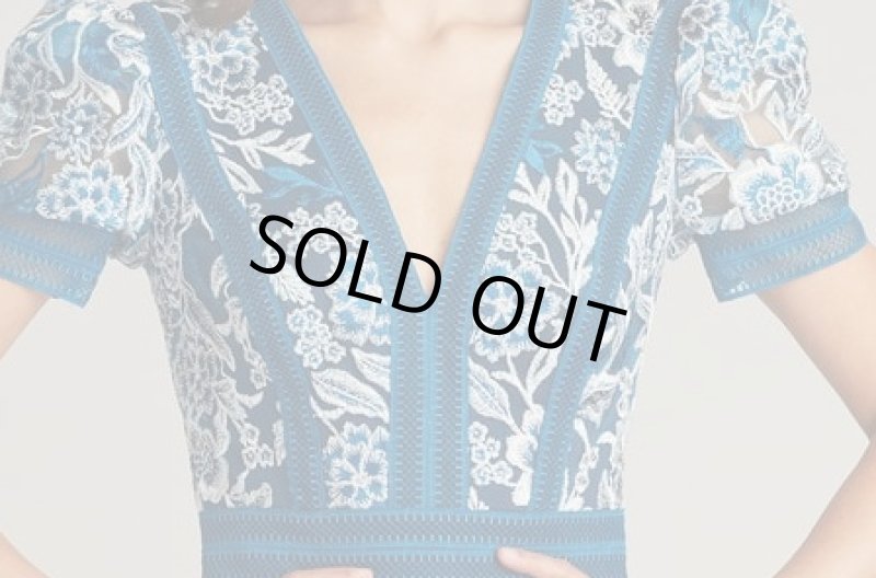 画像2: Tadashi Shoji  タダシショージ  　KLEIN EMBROIDERED TEA-LENGTH DRESS ブルー系 (2)