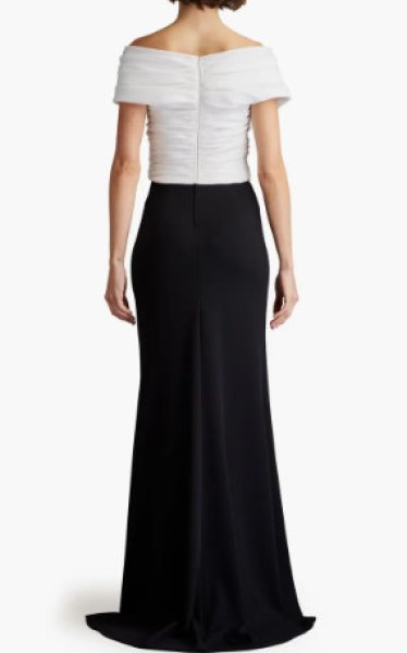画像2: 【25ans掲載】Tadashi Shoji タダシショージ  BENZ PLEATED PORTRAIT COLLAR GOWN  ブラック、ホワイト   (2)