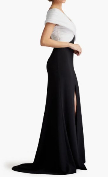 画像3: 【25ans掲載】Tadashi Shoji タダシショージ  BENZ PLEATED PORTRAIT COLLAR GOWN  ブラック、ホワイト   (3)