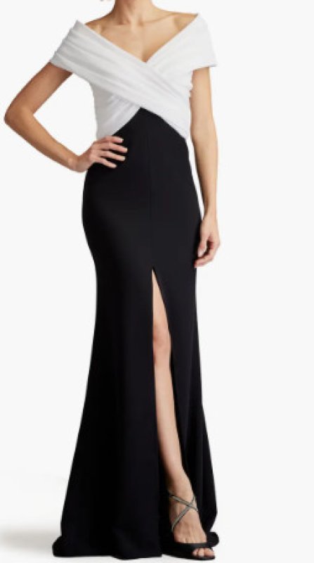 画像1: 【25ans掲載】Tadashi Shoji タダシショージ  BENZ PLEATED PORTRAIT COLLAR GOWN 　ブラック、ホワイト   (1)