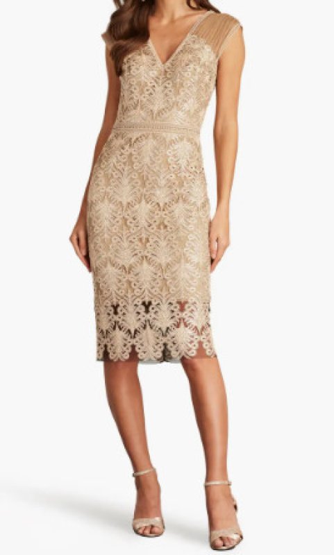 画像1: Tadashi Shoji タダシショージ   　EVONNE SEQUIN EMBROIDERED DRESS ベージュ系  12144 (1)