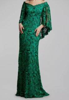 花柄レースロングドレス】Tadashi Shoji ワンショルダーロングドレス