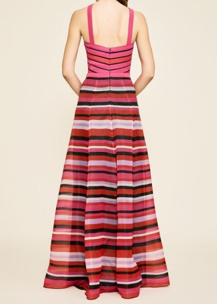 画像2: セール!Tadashi Shoji タダシショージ   Sanya Striped Halter Organza Gown ピンク、レッド系 (2)