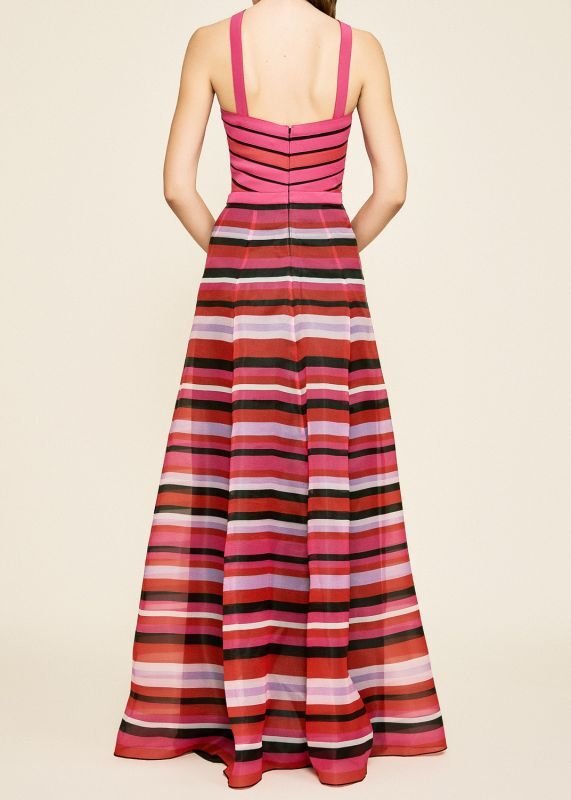 画像2: セール！Tadashi Shoji タダシショージ   Sanya Striped Halter Organza Gown　ピンク、レッド系 (2)