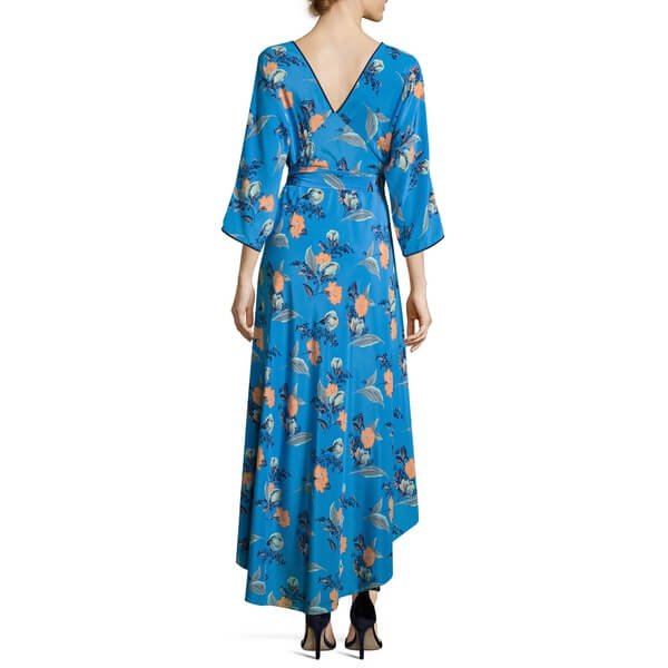 画像2: セール【エヴァロンゴリア愛用】Diane von Furstenberg  ダイアンフォンファステンバーグ Eloise ラップ風ドレス ブルー、ピーチ系  06012 (2)