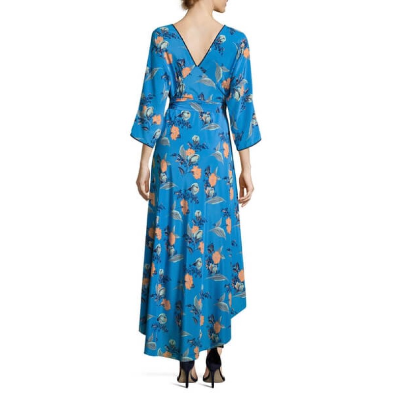 画像2: セール【エヴァロンゴリア愛用】Diane von Furstenberg 　ダイアンフォンファステンバーグ　Eloise ラップ風ドレス　ブルー、ピーチ系  06012 (2)