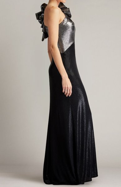 画像2: Tadashi Shoji タダシショージ  KORRA  ワンショルダー Gown ブラック、シルバー (2)