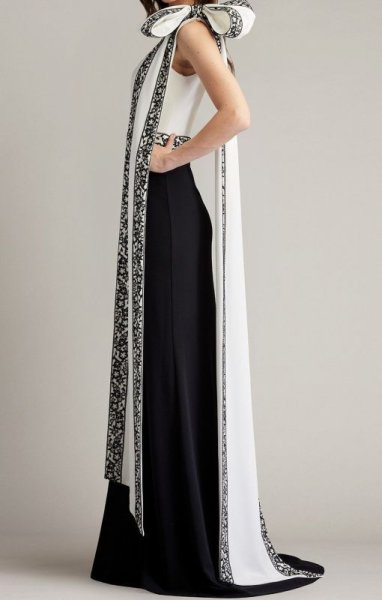 画像2: セール！【日比麻音子さん着用】Tadashi Shoji タダシショージ 　Domini  リボンワンショルダー Gown　ブラック、ホワイト  10131 (2)